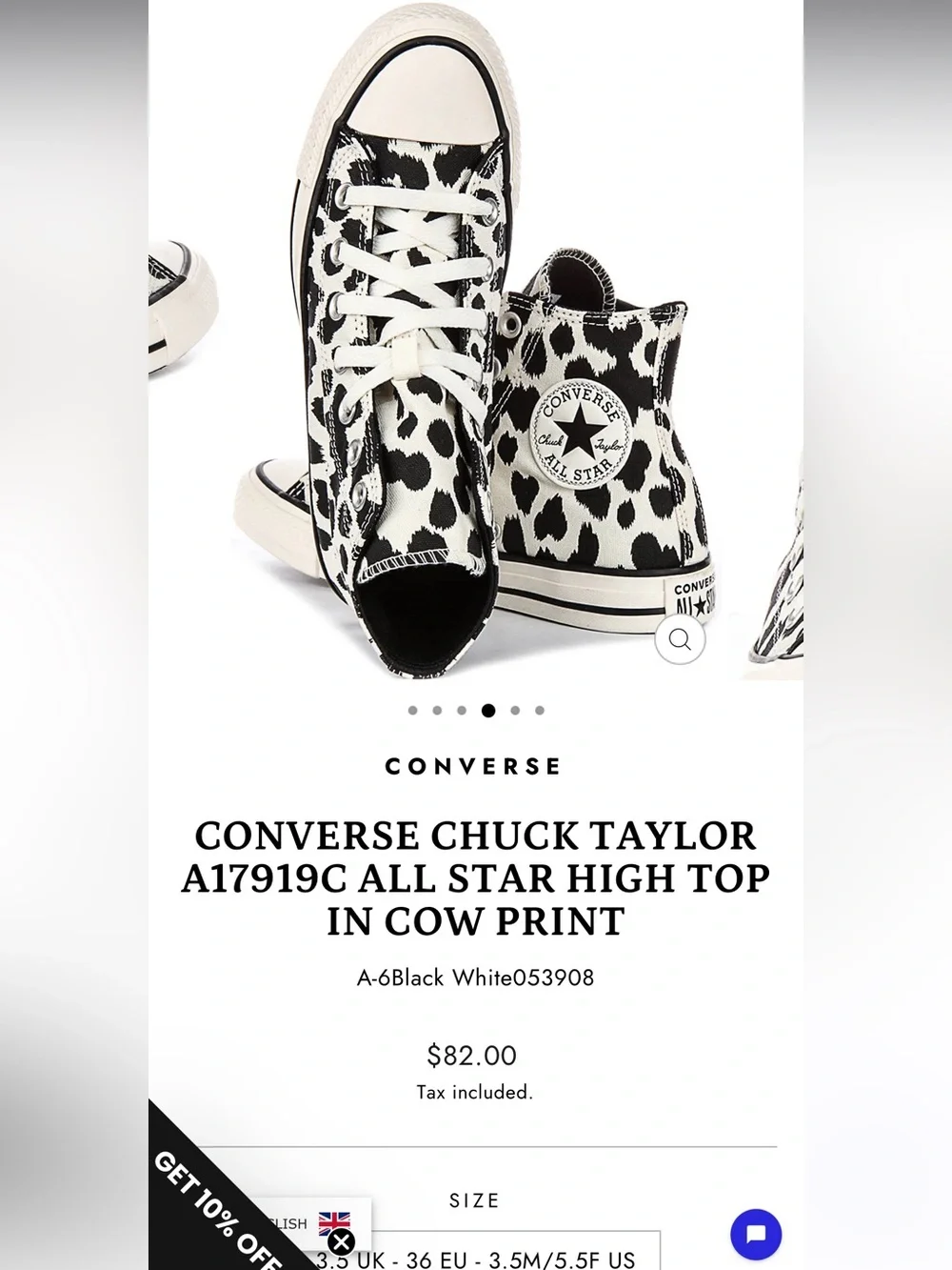 Converse High Top Sneakers - Black & White Cow Pattern